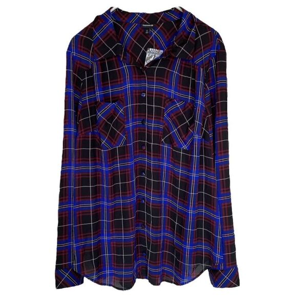 Torrid Madison Georgette Multicolor Plaid Button Up Top NWT Plus Size 2/20-22 - Picture 2 of 7